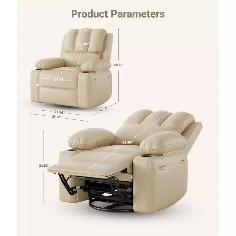 Fauteuil inclinable électrique en cuir PU 37,4, fauteuil inclinable réglable, largeur d'assise, porte-gobelets, canapé simple ergonomique, pour salon, chambre à coucher
