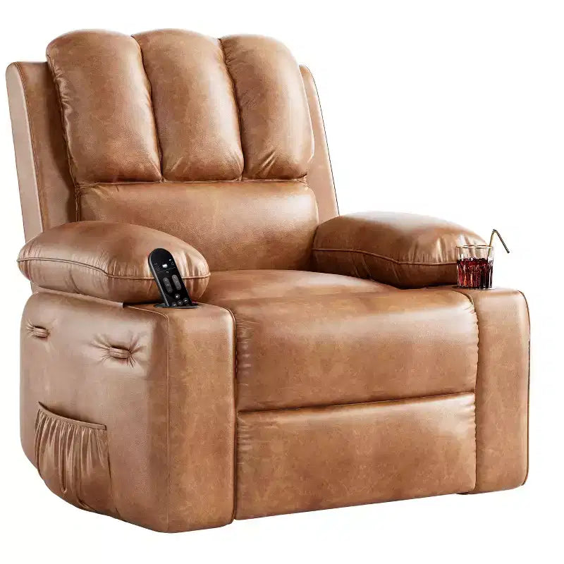Fauteuil inclinable électrique en cuir PU 37,4, fauteuil inclinable réglable, largeur d'assise, porte-gobelets, canapé simple ergonomique, pour salon, chambre à coucher