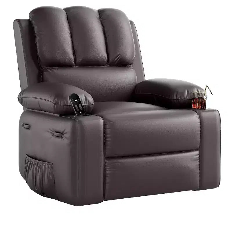Fauteuil inclinable électrique en cuir PU 37,4, fauteuil inclinable réglable, largeur d'assise, porte-gobelets, canapé simple ergonomique, pour salon, chambre à coucher