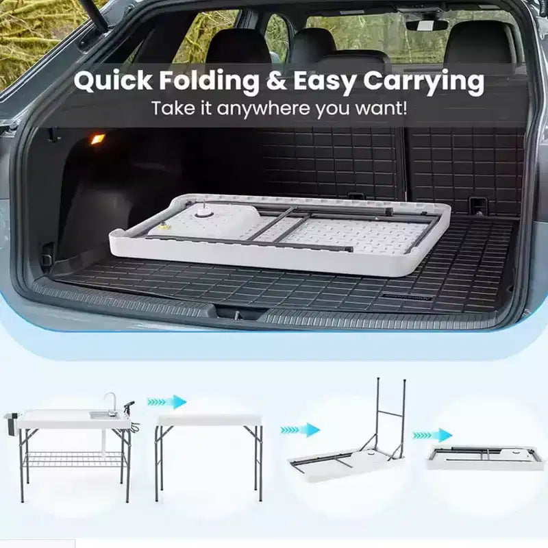 Table pliable pour nettoyer le poisson avec évier, Station de filetage extérieure, station de camping portable avec robinet et tuyau de drainage