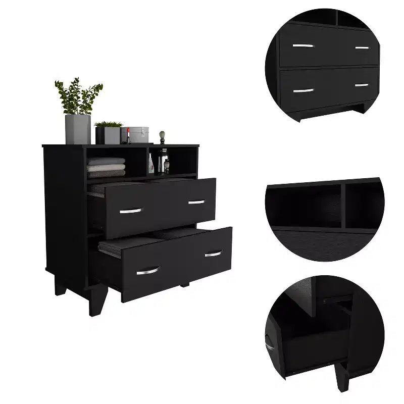 Commode 2 tiroirs 2 étagères Wengé