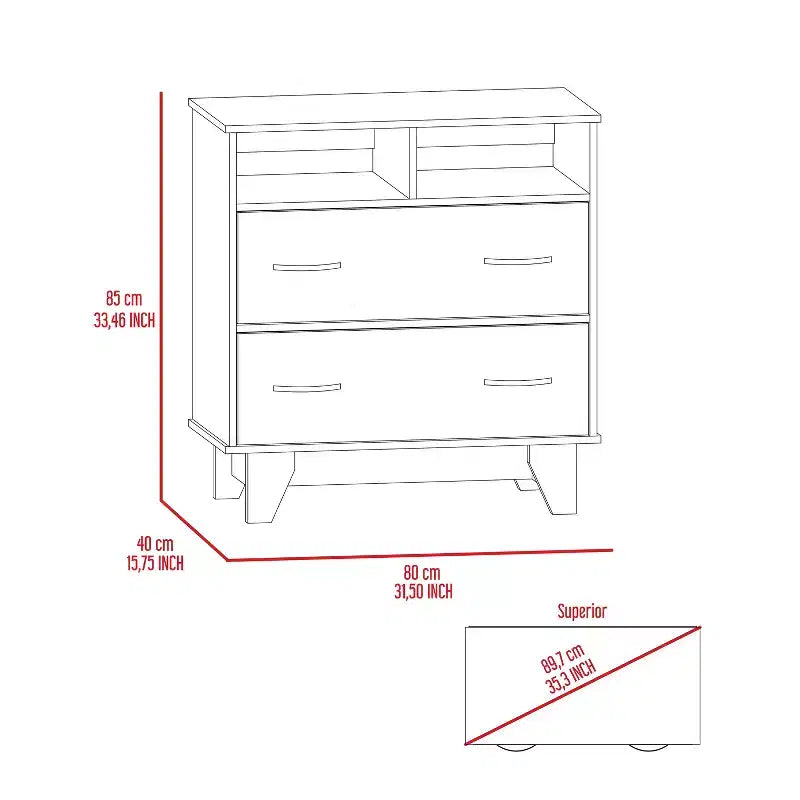 Commode 2 tiroirs 2 étagères Wengé