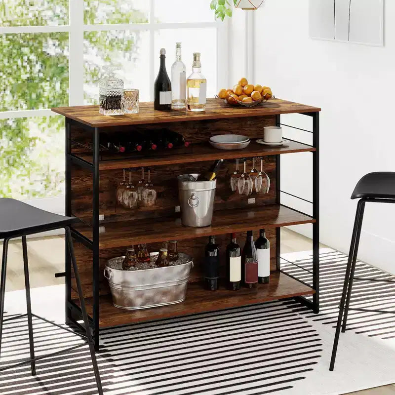 Costway Îlot de Cuisine, Table Haute de Bar 4 Niveaux avec Repose-Pieds, Range-Bouteilles