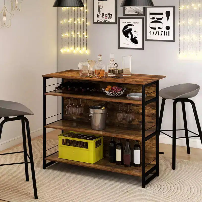 Costway Îlot de Cuisine, Table Haute de Bar 4 Niveaux avec Repose-Pieds, Range-Bouteilles