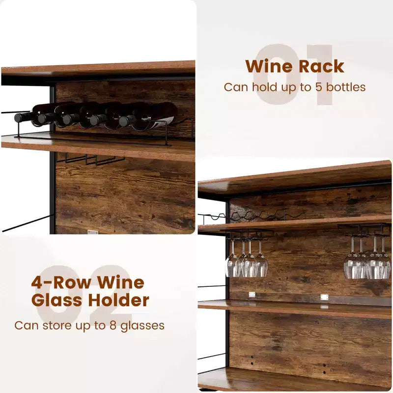 Costway Îlot de Cuisine, Table Haute de Bar 4 Niveaux avec Repose-Pieds, Range-Bouteilles