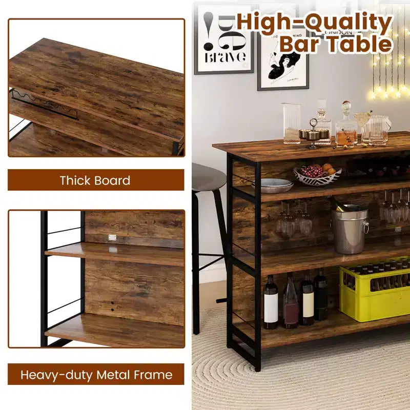 Costway Îlot de Cuisine, Table Haute de Bar 4 Niveaux avec Repose-Pieds, Range-Bouteilles