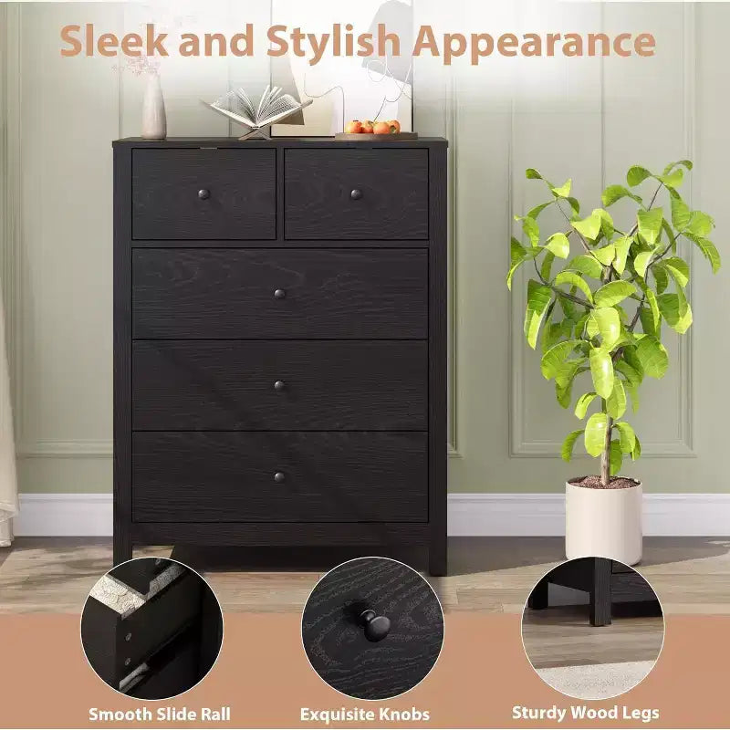 Acekool Commode à 5 Tiroirs, Chiffonnier Haut et Moderne avec Tiroirs de Rangement, Meuble Organiseur pour Chambre, Salon