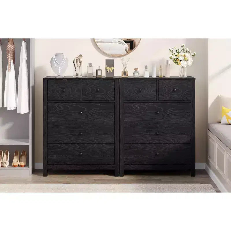 Acekool Commode à 5 Tiroirs, Chiffonnier Haut et Moderne avec Tiroirs de Rangement, Meuble Organiseur pour Chambre, Salon