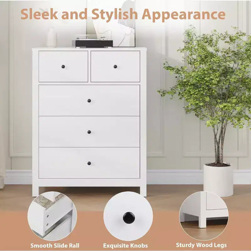 Acekool Commode à 5 Tiroirs, Chiffonnier Haut et Moderne avec Tiroirs de Rangement, Meuble Organiseur pour Chambre, Salon