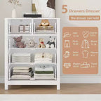 Acekool Commode à 5 Tiroirs, Chiffonnier Haut et Moderne avec Tiroirs de Rangement, Meuble Organiseur pour Chambre, Salon