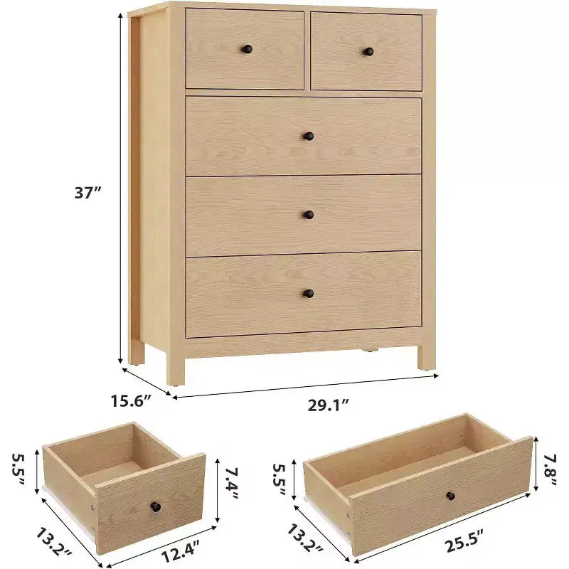 Acekool Commode à 5 Tiroirs, Chiffonnier Haut et Moderne avec Tiroirs de Rangement, Meuble Organiseur pour Chambre, Salon