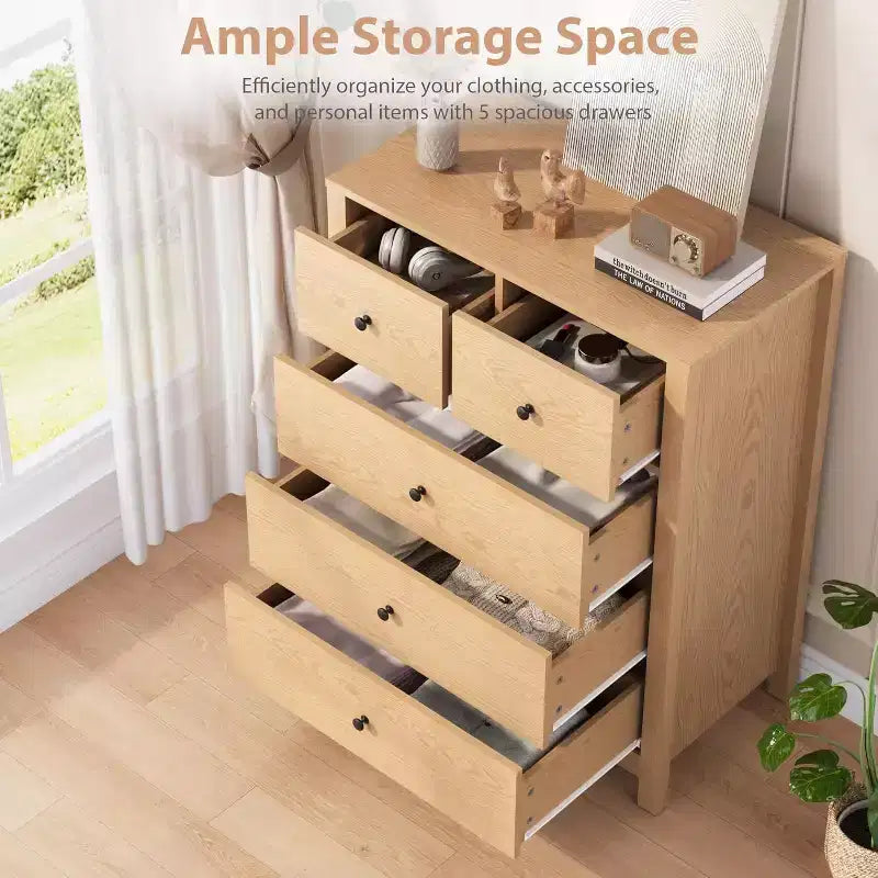 Acekool Commode à 5 Tiroirs, Chiffonnier Haut et Moderne avec Tiroirs de Rangement, Meuble Organiseur pour Chambre, Salon