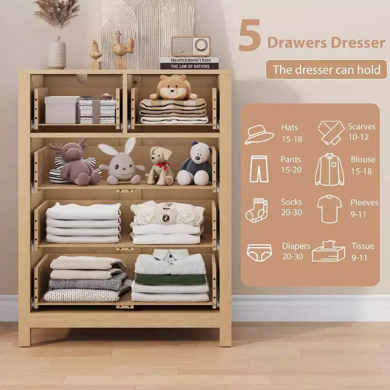 Acekool Commode à 5 Tiroirs, Chiffonnier Haut et Moderne avec Tiroirs de Rangement, Meuble Organiseur pour Chambre, Salon