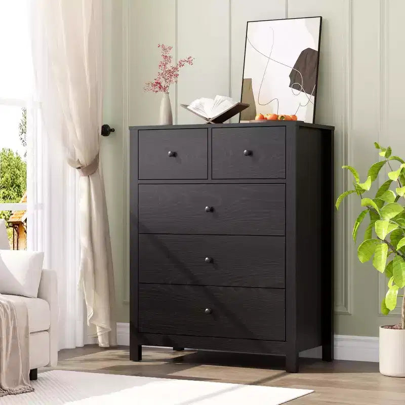 Acekool Commode à 5 Tiroirs, Chiffonnier Haut et Moderne avec Tiroirs de Rangement, Meuble Organiseur pour Chambre, Salon