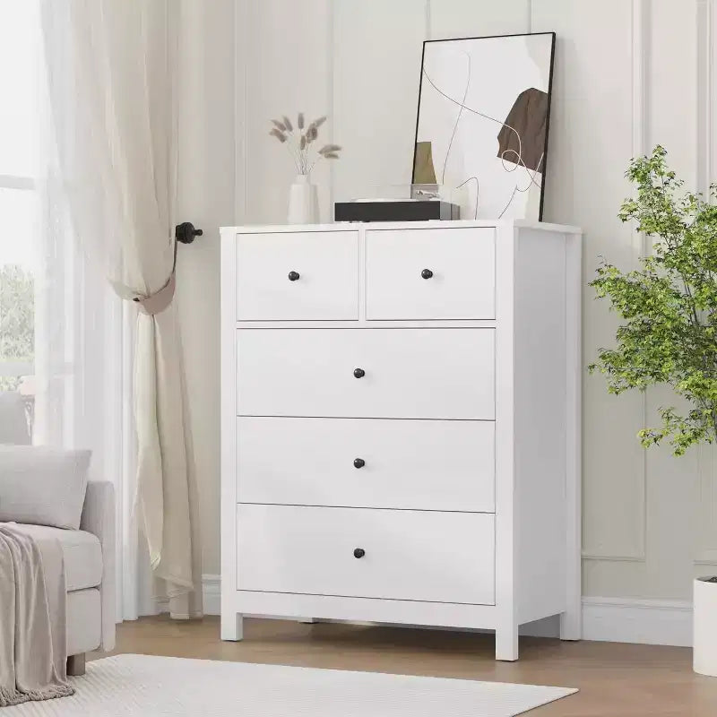 Acekool Commode à 5 Tiroirs, Chiffonnier Haut et Moderne avec Tiroirs de Rangement, Meuble Organiseur pour Chambre, Salon