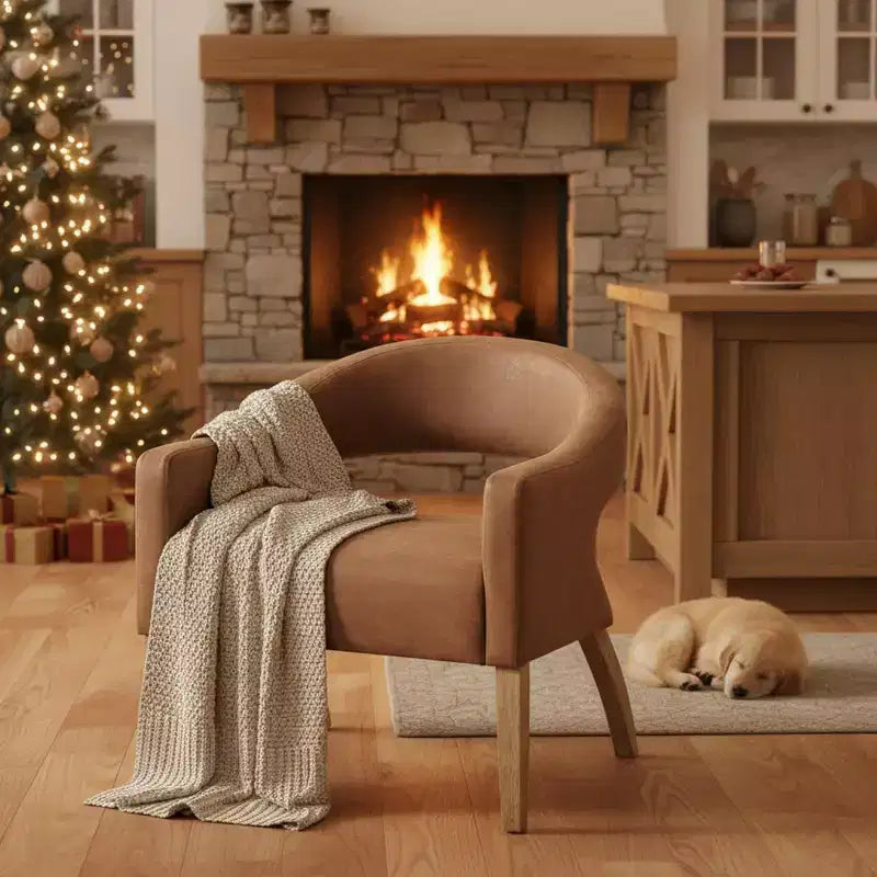 Chaise d'appoint moderne Homy Casa avec dossier incurvé, revêtement en similicuir et pieds en bois