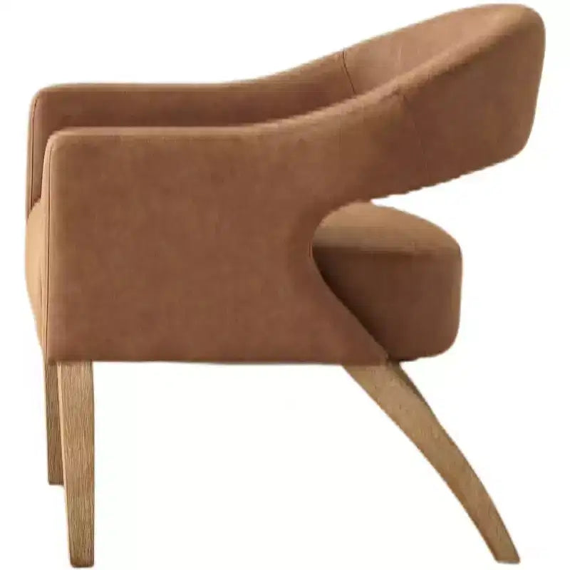 Chaise d'appoint moderne Homy Casa avec dossier incurvé, revêtement en similicuir et pieds en bois