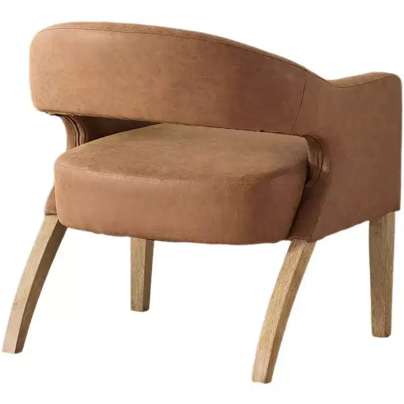Chaise d'appoint moderne Homy Casa avec dossier incurvé, revêtement en similicuir et pieds en bois