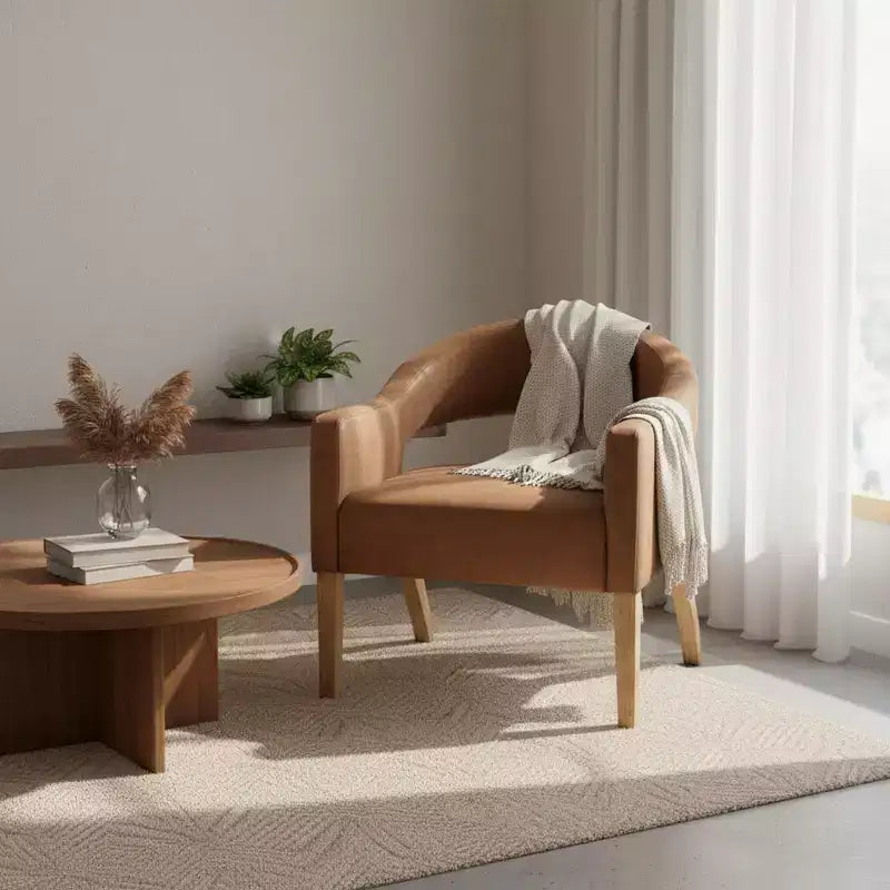 Homy Casa Modern Accent Chair with Curved Back, PU Leather Upholstery & Wood Legs