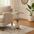 Table d'appoint, guéridon ou petite table de chevet unique pour la décoration intérieure - Table de chevet en métal avec base ananas pour chambre ou salon