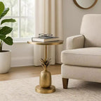 Table d'appoint, guéridon ou petite table de chevet unique pour la décoration intérieure - Table de chevet en métal avec base ananas pour chambre ou salon