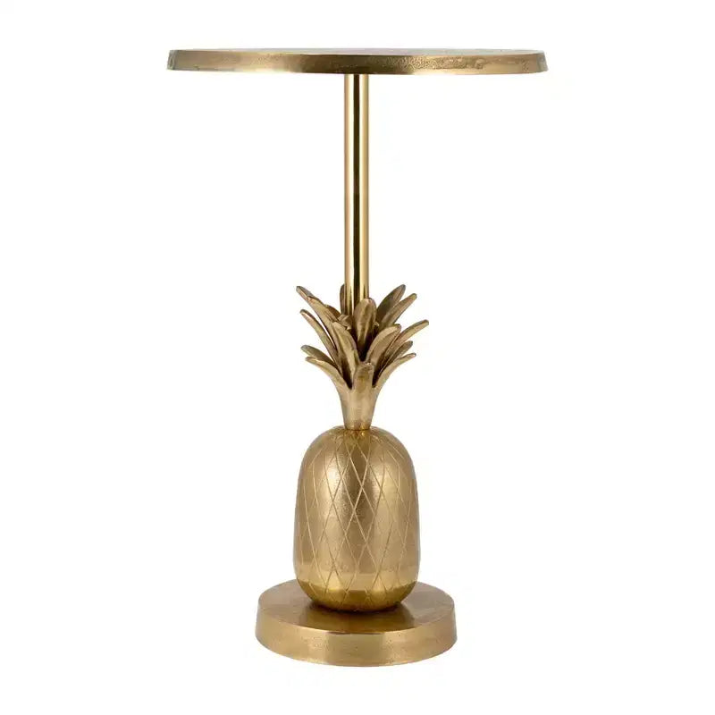 Table d'appoint, guéridon ou petite table de chevet unique pour la décoration intérieure - Table de chevet en métal avec base ananas pour chambre ou salon