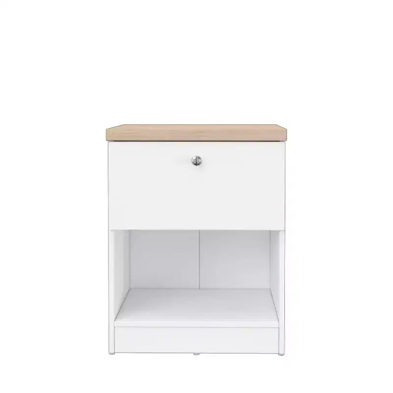 Homez 15.74 in. White and Natural Oak Rectangle Wood End Table with 1 Drawer
