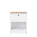 Homez 15.74 in. White and Natural Oak Rectangle Wood End Table with 1 Drawer