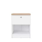 Homez 15.74 in. White and Natural Oak Rectangle Wood End Table with 1 Drawer