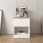 Homez Table d'appoint rectangulaire en bois chêne blanc et naturel de 40 cm avec 1 tiroir