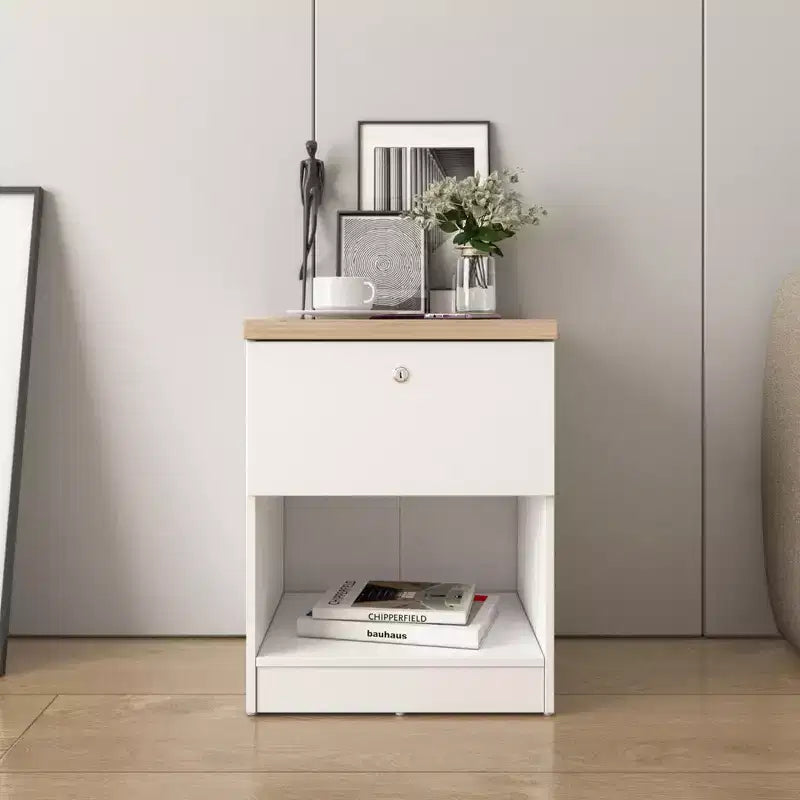 Homez Table d'appoint rectangulaire en bois chêne blanc et naturel de 40 cm avec 1 tiroir