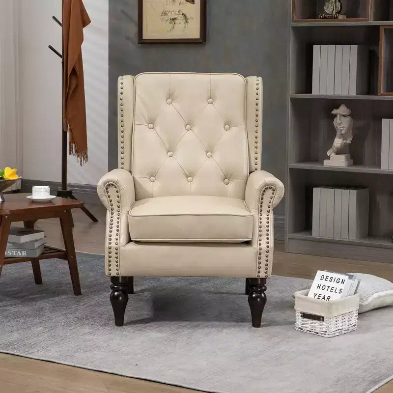 Fauteuil CLIHOME en bois, chaise d'appoint moderne avec pieds en bois robustes