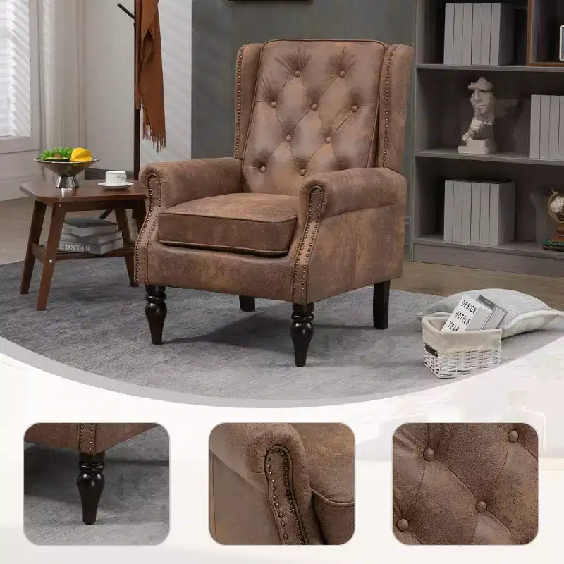 Fauteuil CLIHOME en bois, chaise d'appoint moderne avec pieds en bois robustes