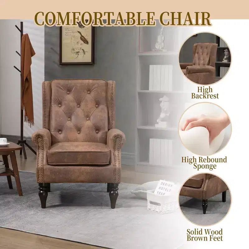 Fauteuil CLIHOME en bois, chaise d'appoint moderne avec pieds en bois robustes