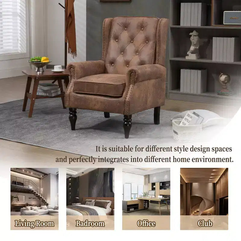 Fauteuil CLIHOME en bois, chaise d'appoint moderne avec pieds en bois robustes