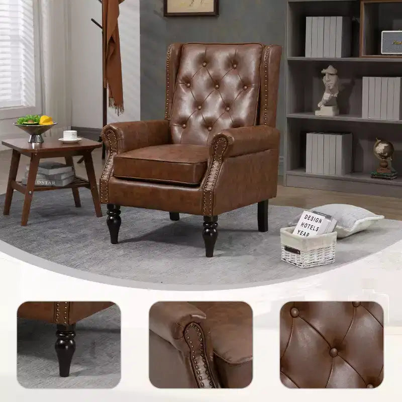 Fauteuil CLIHOME en bois, chaise d'appoint moderne avec pieds en bois robustes