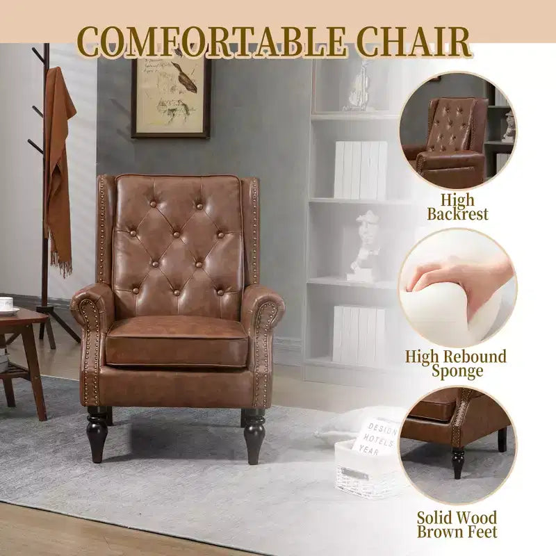 Fauteuil CLIHOME en bois, chaise d'appoint moderne avec pieds en bois robustes