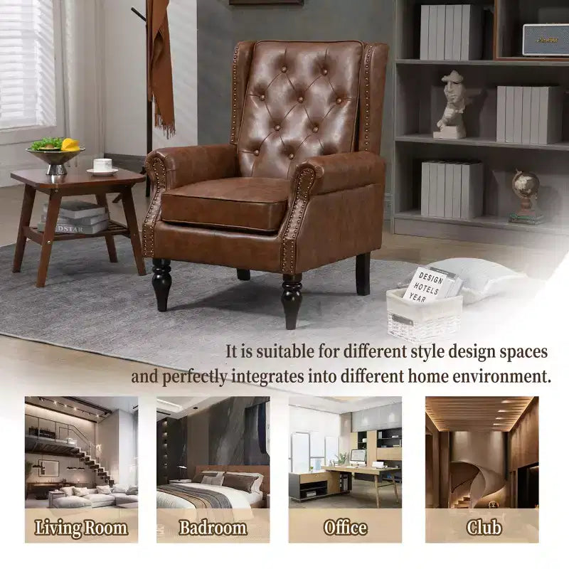Fauteuil CLIHOME en bois, chaise d'appoint moderne avec pieds en bois robustes