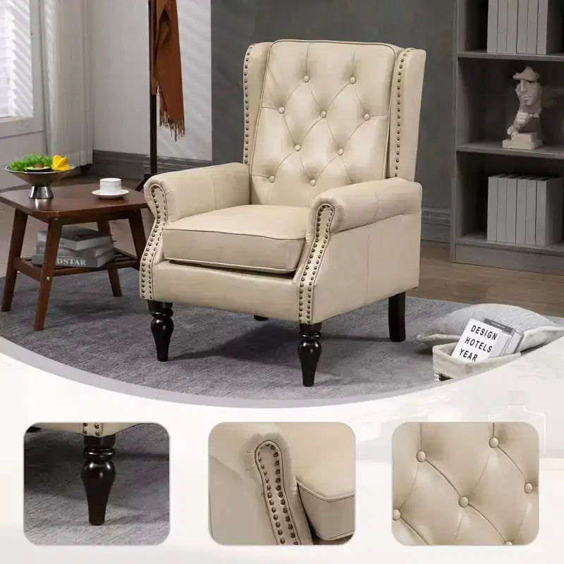 Fauteuil CLIHOME en bois, chaise d'appoint moderne avec pieds en bois robustes