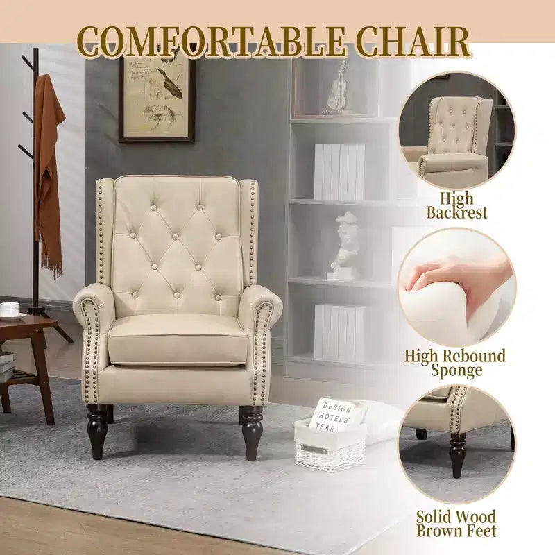 Fauteuil CLIHOME en bois, chaise d'appoint moderne avec pieds en bois robustes