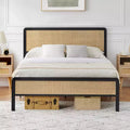 GustoWave Full Size Metal Bed Frame for Adult w/Rattan Headboard and Footboard, Under Bed Storage, No Box Spring Needed