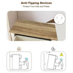 Commode en bois, meuble-lavabo haut de style rustique avec de larges poignées métalliques, adapté au rangement dans les chambres, les couloirs et les salons.