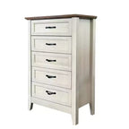 Wooden drawer cabinet, tall rustic-style vanity with wide metal handles, suitable for storage organization in bedrooms, hallways, and living rooms.