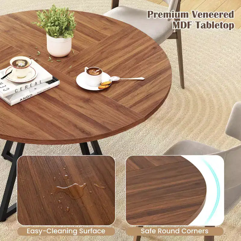 Costway Table à Manger Ronde 47" pour 4 Personnes avec Étagère de Rangement, Plateau en Bois, Base en Métal