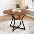 Costway Table à Manger Ronde 47" pour 4 Personnes avec Étagère de Rangement, Plateau en Bois, Base en Métal