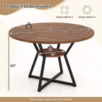 Costway Table à Manger Ronde 47" pour 4 Personnes avec Étagère de Rangement, Plateau en Bois, Base en Métal