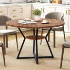 Costway Table à Manger Ronde 47" pour 4 Personnes avec Étagère de Rangement, Plateau en Bois, Base en Métal