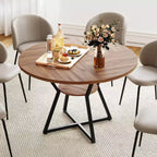Costway Table à Manger Ronde 47" pour 4 Personnes avec Étagère de Rangement, Plateau en Bois, Base en Métal