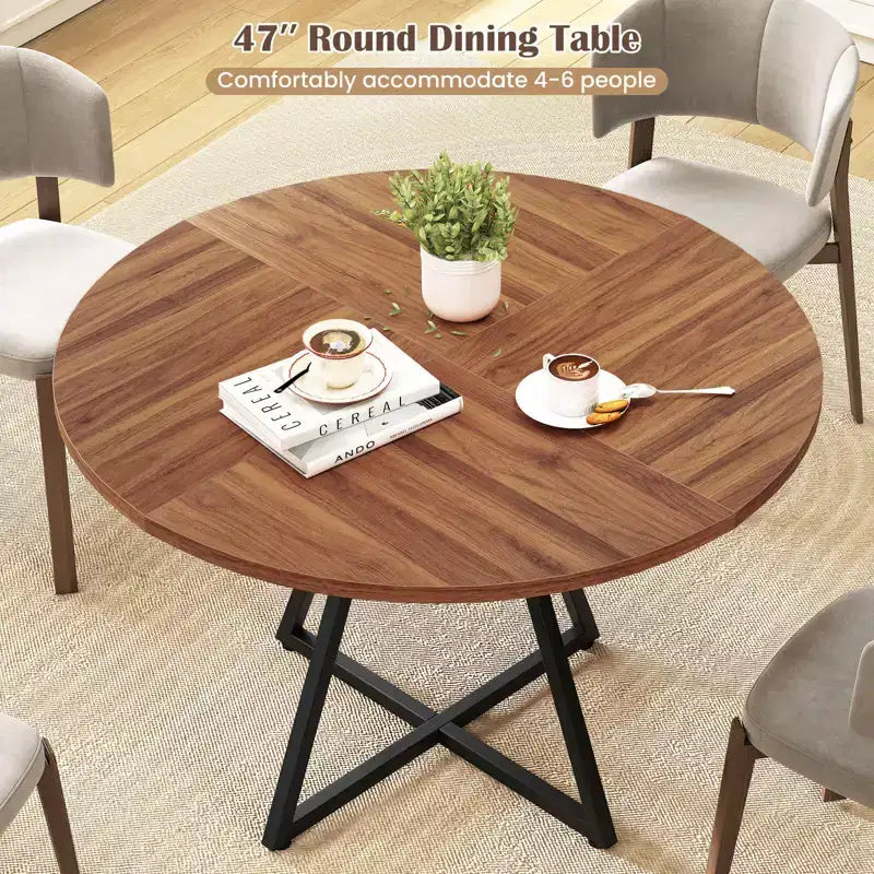 Costway Table à Manger Ronde 47" pour 4 Personnes avec Étagère de Rangement, Plateau en Bois, Base en Métal