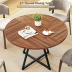 Costway Table à Manger Ronde 47" pour 4 Personnes avec Étagère de Rangement, Plateau en Bois, Base en Métal